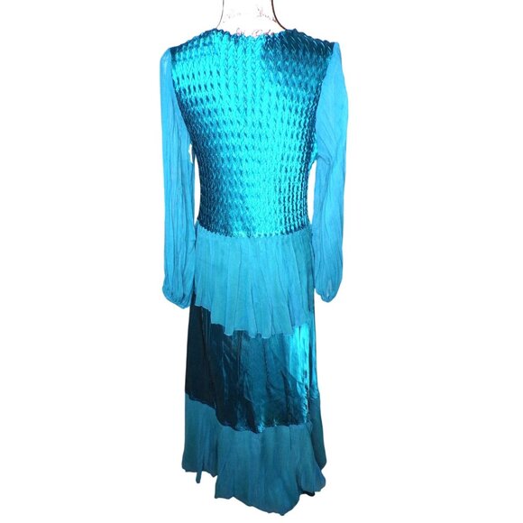 🆕KOMAROV Long Sleeve Crinkle Midi Dress Peacock (Teal Aqua Blue) Large (10-12) - Picture 11 of 12